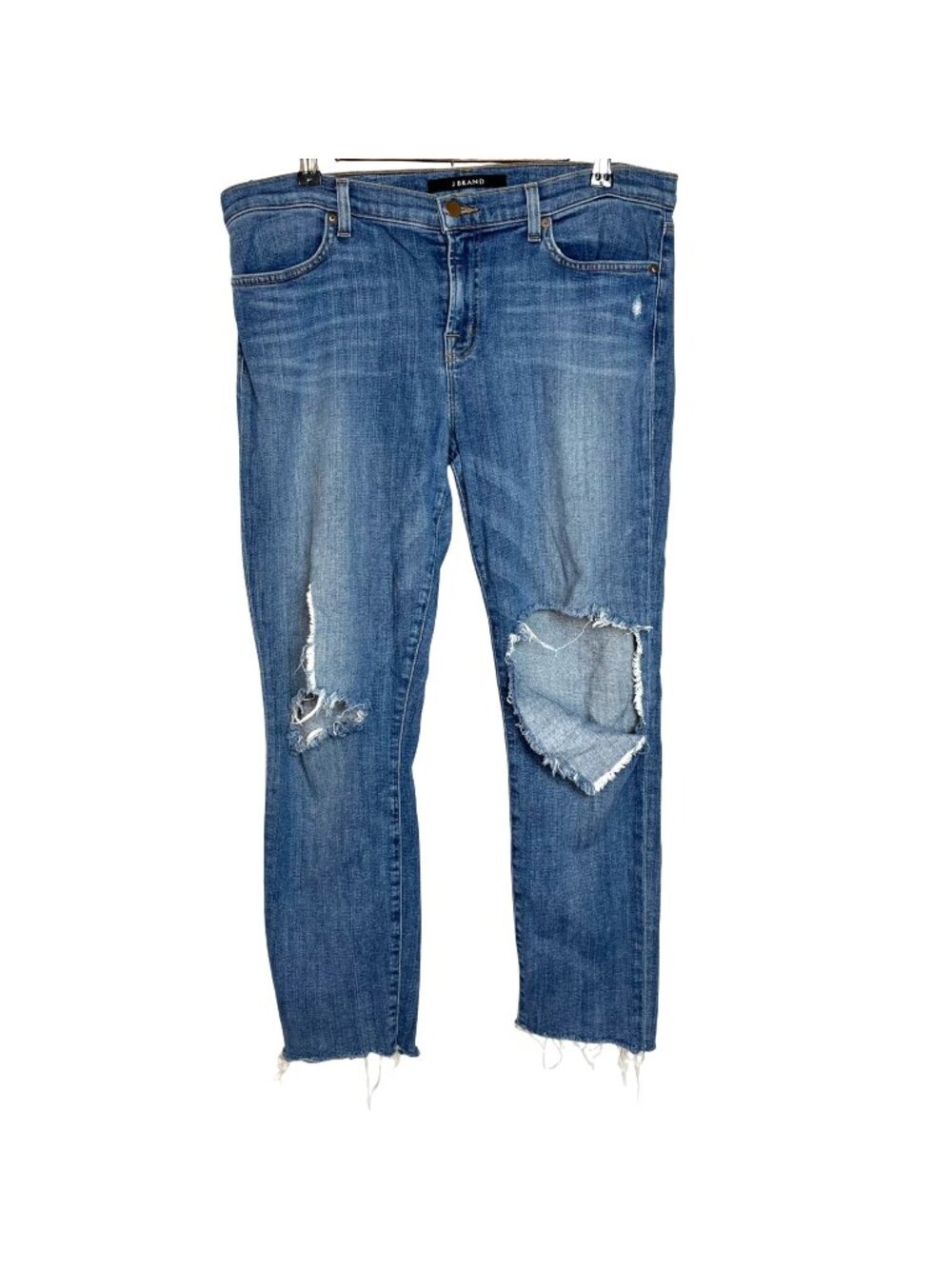 J. Brand Distressed Mid Rise Raw Hem Skinny Denim Blue Jeans Women's Size 32